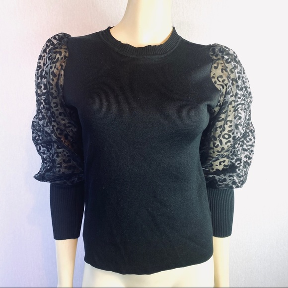 Top Secret Tops - Secret Black Blouse Puff Sleeves Animal Print Top